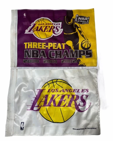 VTG LOS ANGELES LAKERS (THREE-PEAT) 2002 NBA CHAMPS FLAG Lot Of 2 Cover