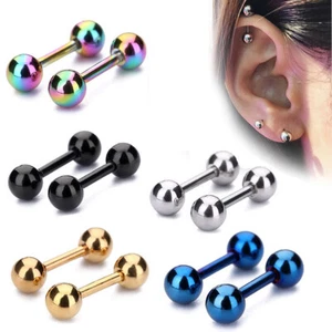 Stainless Steel Ball Stud Earrings Barbell Cartilage Tragus Helix Ear Piercing - Picture 1 of 12