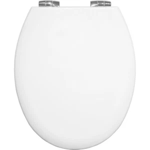 Bemis 4100CL New York Soft Close Wooden Toilet Seat White & Chrome Hinge - Picture 1 of 4