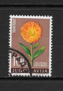 YUGOSLAVIA SCOTT 605 USED VF - 1961 100d REDDSH BRN & CHOC - MARIGOLD - Picture 1 of 2