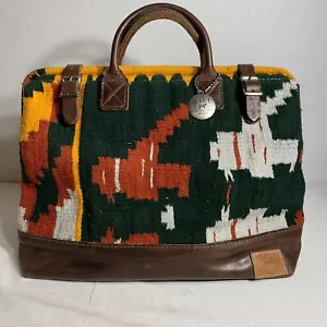 Bolso de Mano Will Cuero Artículos Oaxaqueño Tejido Gladstone Kilim 12 X17.5 Tribal Azteca - Imagen 1 de 7