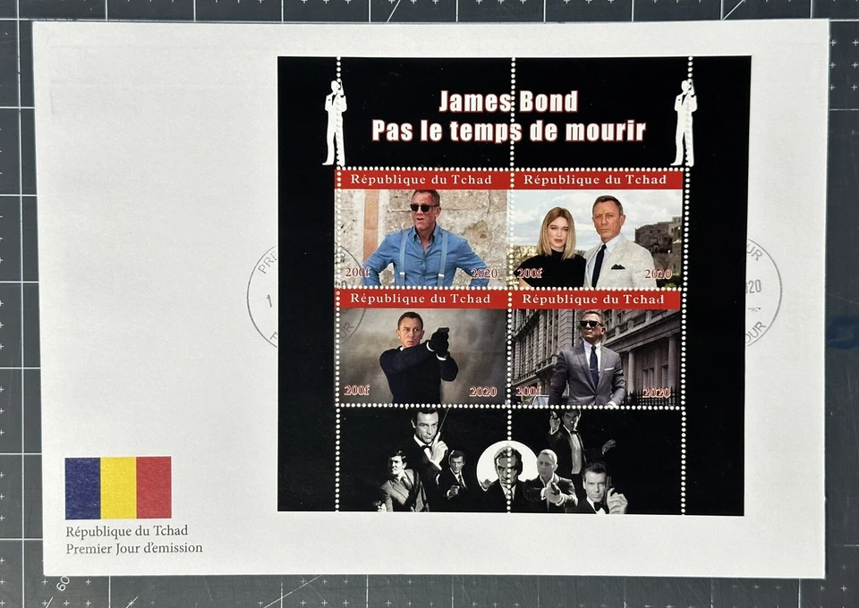 Chad 2020 Large FDC James Bond Stamps No Time To Die Daniel Craig Movies 4v - Image 1 of 1