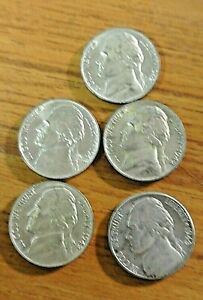 FIVE 15C Jefferson War Nickels AU 35% Silver 