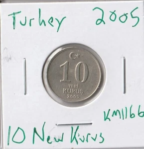 Moneda Türkiye 10 New Kurus 2005 KM1166 - Imagen 1 de 2