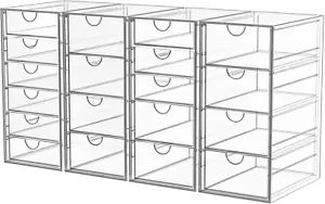 Organizer Trucco Acrilico con 19 Cassetti, Confezione da 4 Cassetti Portaoggetti Trasparenti, Bagno - Foto 1 di 7