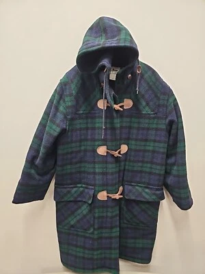 Abrigo con Capucha LL Bean Duffle Vintage Para Mujer XL Cuadros EE. UU. Lana Toggle Jacket Foto 1 de 4