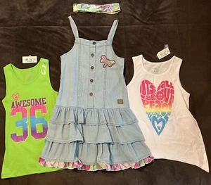 GUC/PLAY NAARTJIE Girls Denim Dress Headband Sz 7 The Children Place Top & Tank - Picture 1 of 12