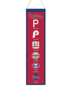 PHILADELPHIA PHILLIES EVOLUTIONS BANNER EMBROIDERED WOOL 8"X32" W/ HANGING ROPE - Picture 1 of 1