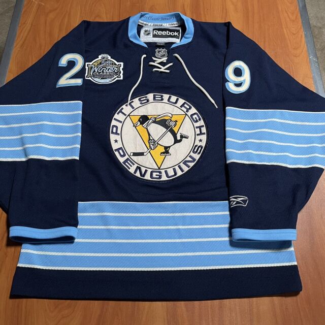 Vintage CCM NHL Pittsburgh Penguins Winter Classic Powder Blue Jersey Mens  L