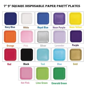 7" & 9" Square Disposable Paper Party Plates Tableware Catering Wedding Events - Picture 1 of 43