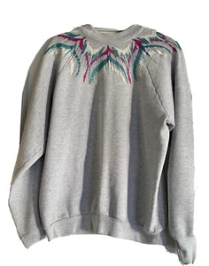 Vintage Fruit Of The Loom Sweatshirt XL Embellished Feathery Paint Splash 80s** - Picture 1 of 15