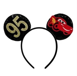 NEW Disney CARS Mickey ears BLACK Headband LIGHTNING MCQUEEN Number 95 NO Bow - Picture 1 of 3