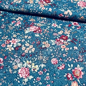 Blooming Flowers by Concord House #CP35817 Floral Fabric in Blue 100% Cotton - Picture 1 of 11