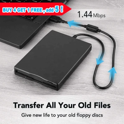 USB Floppy Disk Reader Drive 3.5" External Portable 1.44 MB FDD Diskette Drive - Image 1 of 4