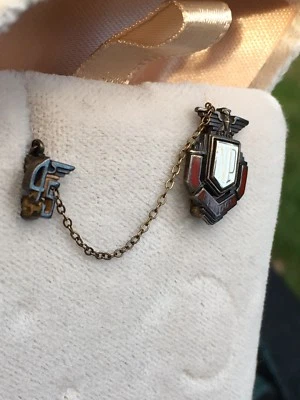 School Emblem Signed HJ Sterling Silver Red White 1945 NP Enamel Tie Pin Antique - Image 1 of 4