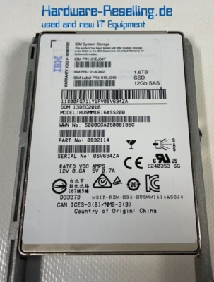 IBM SSD Flash 1.6TB 2,5 " SAS-3 12G 01AC602 01EJ047 01EJ049 HUSMM1616ASS200 - Immagine 1 di 3