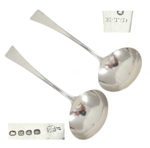 Antique Georgian 1808 Pair of Sterling Silver Sauce Gravy Ladles Old English Set - Picture 1 of 11