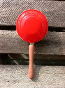 Sonajero bebé celuloide vintage rojo y blanco con mango de madera rosa - Imagen 1 de 3