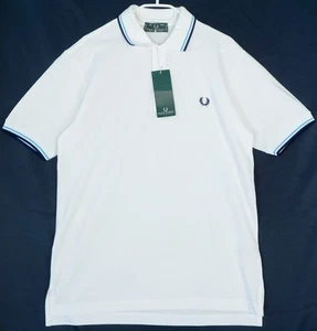 Polo uomo vintage Fred Perry bianca e blu logo piqué taglia 40 o L - Foto 1 di 6