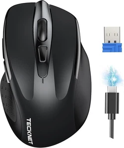 TECKNET Wireless Mouse Rechargeable, 2.4G USB-A Silent Mouse, Quiet Black  - Picture 1 of 8
