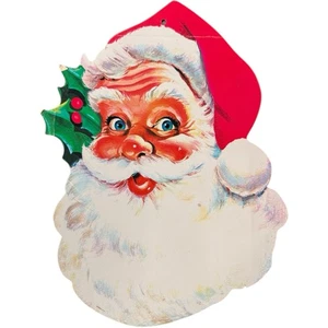 Vintage Christmas Santa Face Die Cut Cutout Double Sided 1950s Decoration USA - Picture 1 of 5