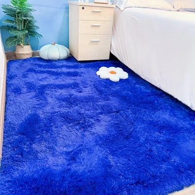 Alfombras peludas súper suaves alfombras mullidas para dormitorio sala de estar, 2x6 2x6 pies azul Foto 1 de 4