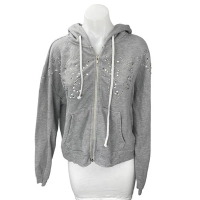 Sudadera con capucha y cremallera gris con cuentas de estrás Wildfox para mujer talla S Foto 1 de 4