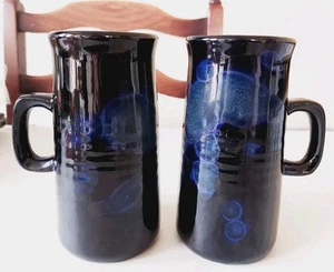 Blue studio pottery mugs Terracotta mugs blue glaze mugs handmade mugs Ewenny? - Picture 1 of 10