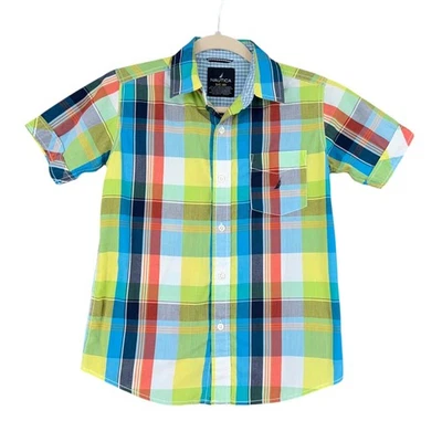 Camisa Nautica para niños talla 8 multicolor a cuadros manga corta con botones Preppy Foto 1 de 4