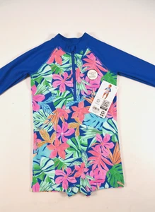 Nwt's Members Mark Baby Rashguard Swimsuit Girls Boys Blue Floral Zipper Snaps - Picture 1 of 8