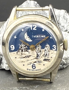 VTG 🇨🇭 Evertime Moon Landing Watch Space Dial Rocket Swiss 1960s For Repair - Bild 1 von 11