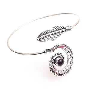 Quill Feather Amethyst Gemstone Silver Plated Cuff Bangle Leaf Expandable U724 - Picture 1 of 4