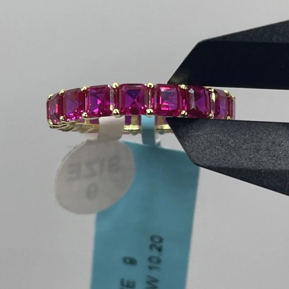 Gold Filled 925 Sterling Silver Ruby Red Corundum Ring Eternity Band Size 9 - Image 1 of 1