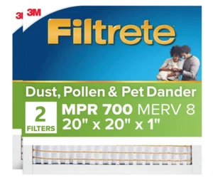 Filtrete 20x20x1 AC Furnace Air Filter, MERV 8, MPR 700 - 2 Pack - Picture 1 of 7