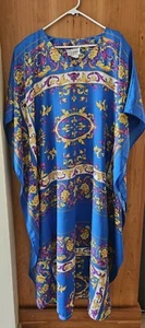 Vtg 1980s La Chemise Caftan Vibrant Blues, Golds And Purple OSFA Made In USA - Picture 1 of 6