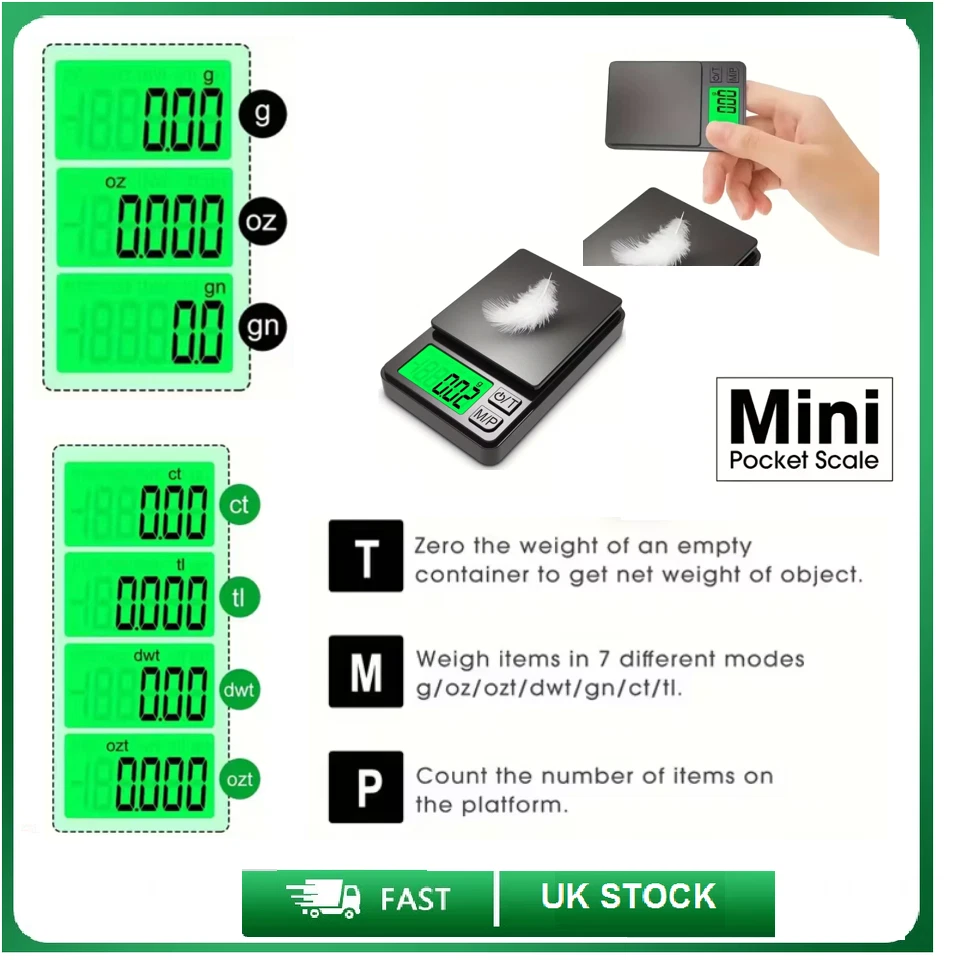 LUPO Digital Scales 0.01g-1000g, Jewellery, Gold, Weighing Mini Pocket Electronic