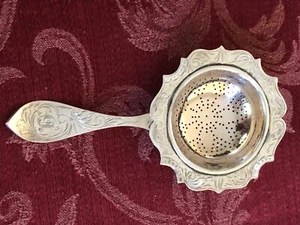 Antik Norwegen 830er Silber Teesieb heller Schliff Radierung Design Gold Waschschale - Bild 1 von 6