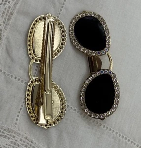 Super süße glitzernde RS goldfarbene schwarze Emaille Brille Haarspangen Haarspangen - Bild 1 von 2