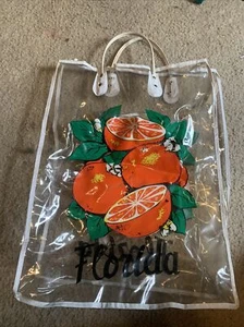 Vintage Clear Plastic Shopping Beach Bag Tote Retro Florida Oranges 18 X 15 X 5 - Picture 1 of 4