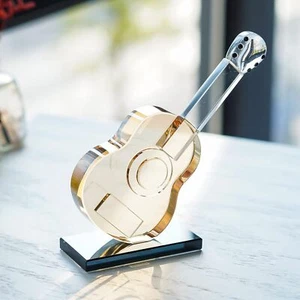 Crystal Guitar Figurines Blown Glass Art Musical Sculpture Paperweight with Base - Picture 1 of 6