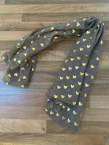 BRAND NEW BROWN AND GOLD HEARTS CHIFFON SCARF - Picture 1 of 4