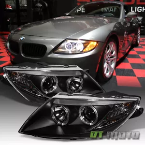 Black 2003-2008 BMW Z4 Dual LED Halo Projector Headlights Light Lamps Left+Right - Picture 1 of 12