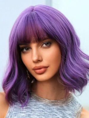 Moda Peluca Púrpura Peluca Corta con Flequillo Sintético Seguro contra el Calor Suave Vestido Fiesta Peluca Foto 1 de 4