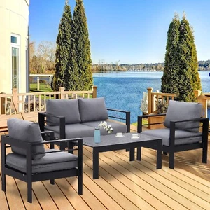 MeXo Gartenmöbel Set Aluminum Sitzgruppe Balkonmöbel Lounge Gartenset Schwarz - Bild 1 von 15