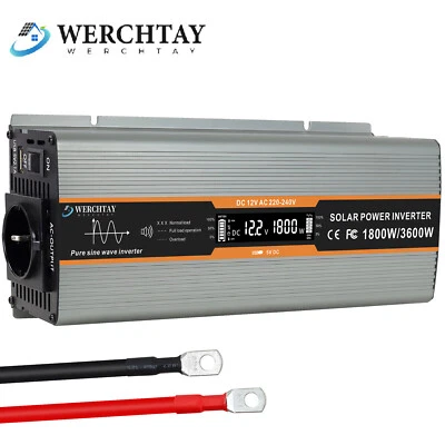 WERCHTAY 1800W 3600W Reiner Sinus Spannungswandler 12V - 230V Inverter Wechselrichter LCD