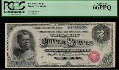 1886 $2 Silver Certificate FR-240 - "Hancock" - PCGS 66PPQ - Gem Uncirculated - Image 1 of 2