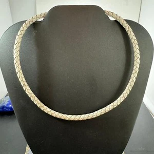 Carolyn Pollack White Braided Leather Adjustable Lobster Clasp Unisex Necklace - Picture 1 of 9