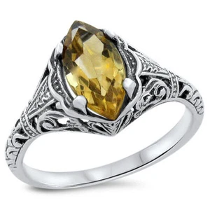 GENUINE CITRINE CLASSIC STYLE 925 STERLING SILVER ART DECO DESIGN RING      694X - Picture 1 of 4
