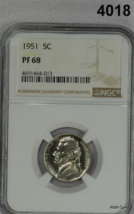 1951 JEFFERSON NICKEL NGC CERTIFIED PF68 PALE CAMEO PALE YELLOW! #4018 - Picture 1 of 3