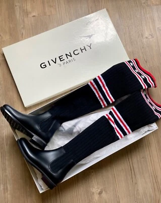 NEW! Givenchy Storm Sock Knit Thigh High Over Knee OTK Rain Boots Black Red Sz 8 - Image 1 of 2